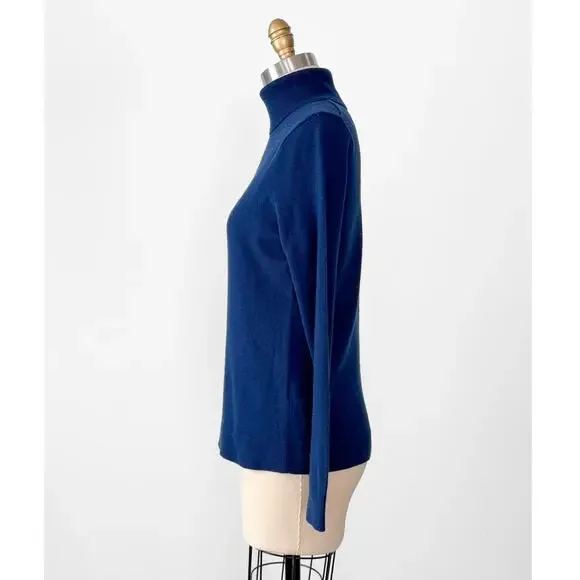 Lands' End Navy Blue 100% Cashmere Turtleneck Sweater Women's Knit - Picture 5 of 6